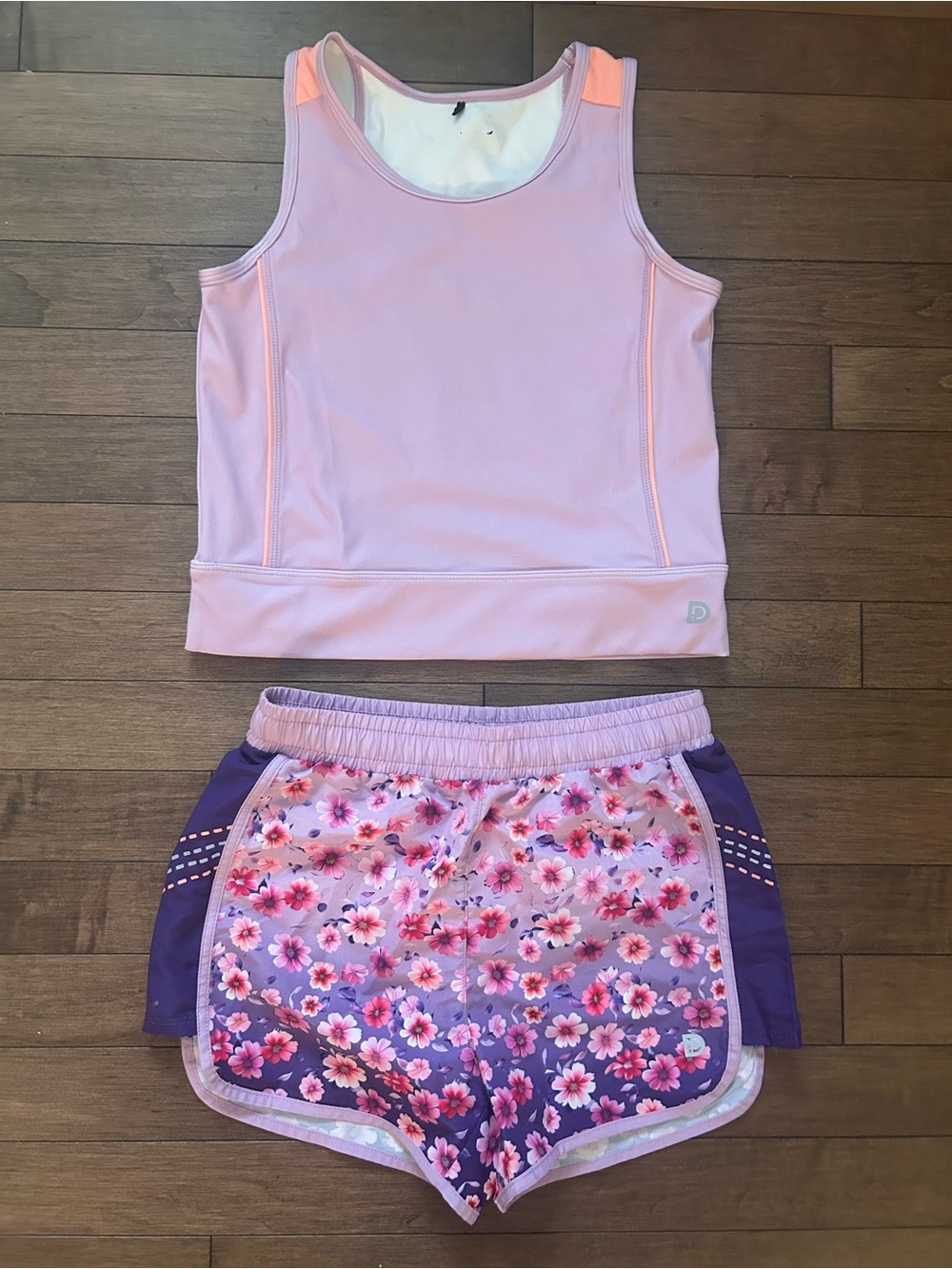 deux par deux Pink & Purple Floral Active Tank and Shorts Set